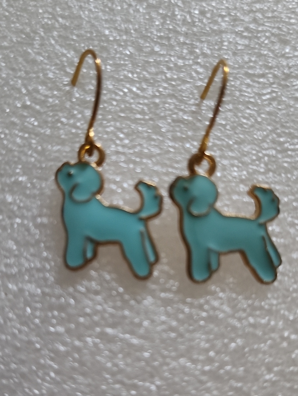 Hand Crafted Turquoise Dog Charm Dangle Earrings
